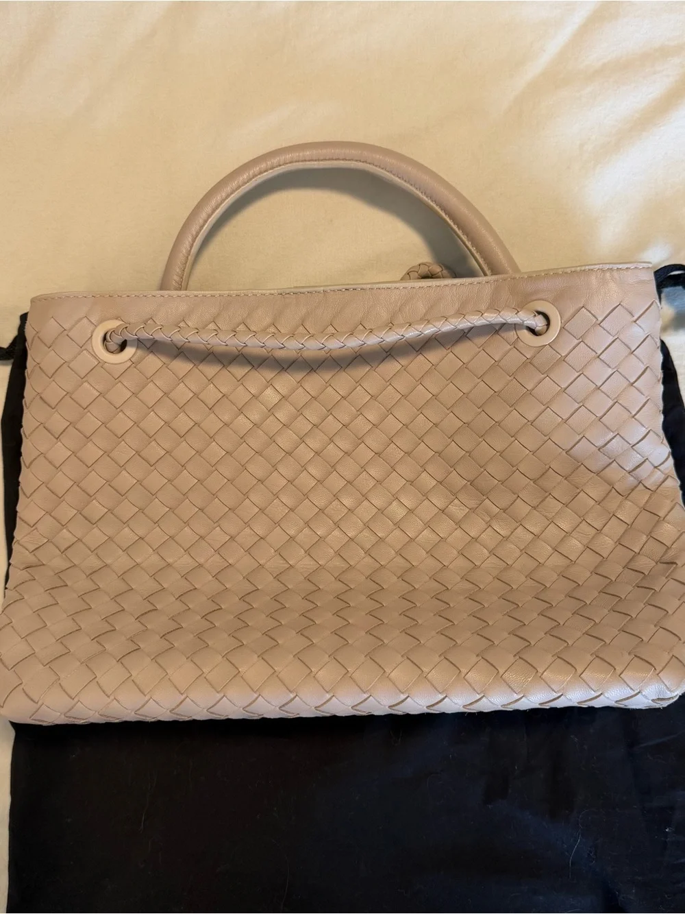 Quince Woven Leather Satchel in Blush Beige